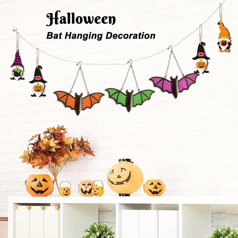Senflame Halloween Bat Decoration​ - 3 Pack Metal & Glass Outdoor/Indoor Bat Decor with 13"x5.7" Realistic Bats in Green, Purple, Orange for Garden, Yard, Wall - Waterproof Scary Party Supplies - Image 5